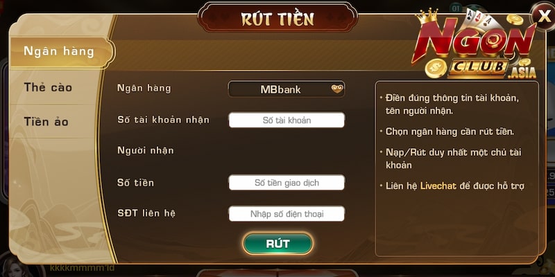 Các bước rút tiền Ngonclub đơn giản nhất