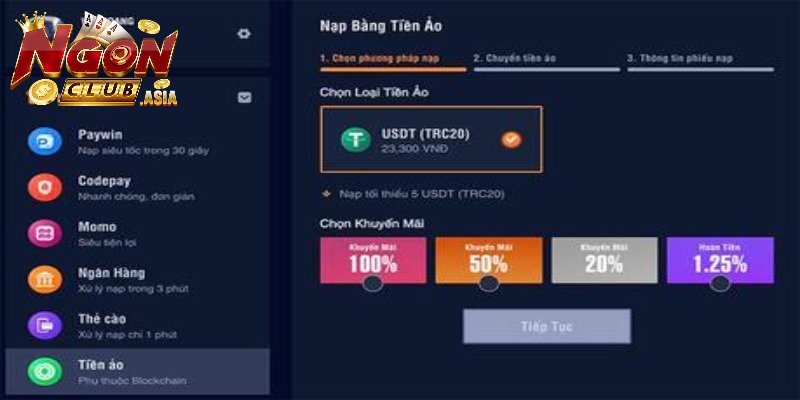 Hướng dẫn nạp tiền Ngonclub